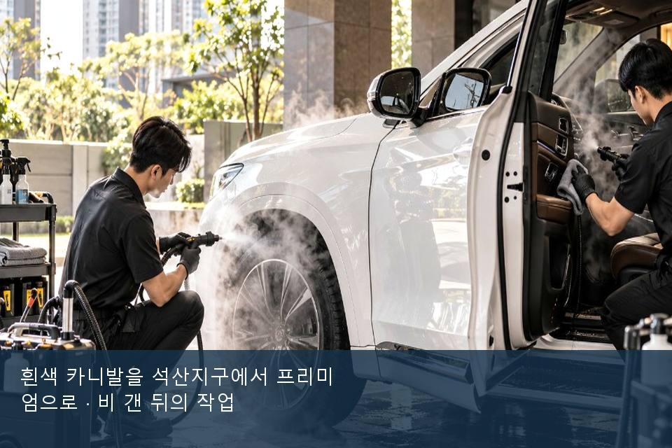 흰색 카니발을 석산지구에서 프리미엄으로 · 비 갠 뒤의 작업
